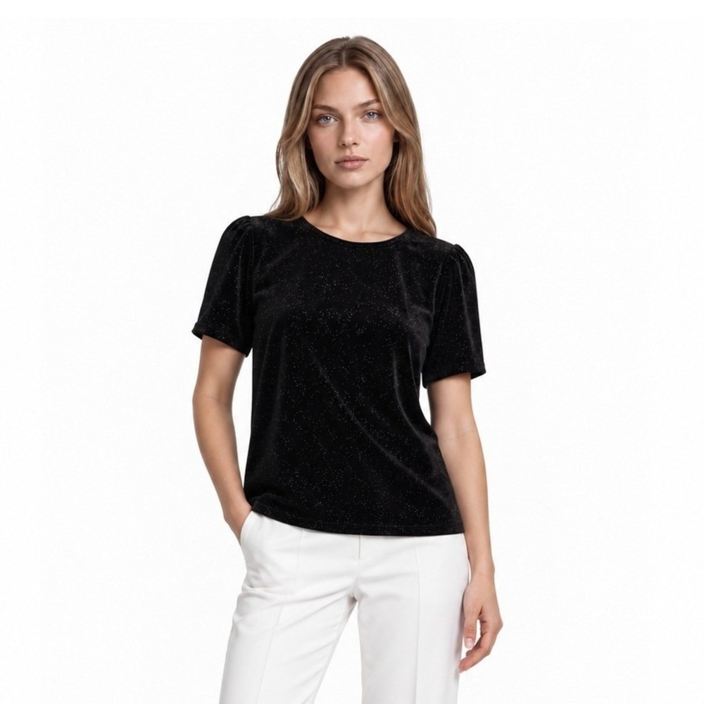 NEW J.Crew Velvet Sparkle Top Women's Size Medium Black Short Sleeve Blouse S/S